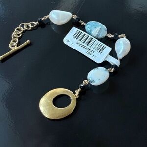 Rarities Carol Brodie Blue/White Opal, Pearl, & Spinel Toggle Bracelet SMALL nwt